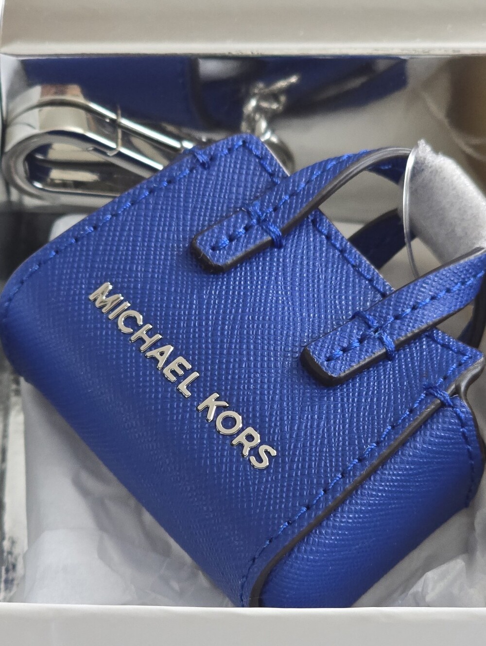 MICHAEL KORS Mini Mercer Bag Charm Keychain Electric Blue Saffiano
